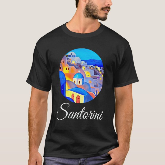 T-shirt Coucher De Soleil À Santorin Grèce Peinture 2 (Devant)