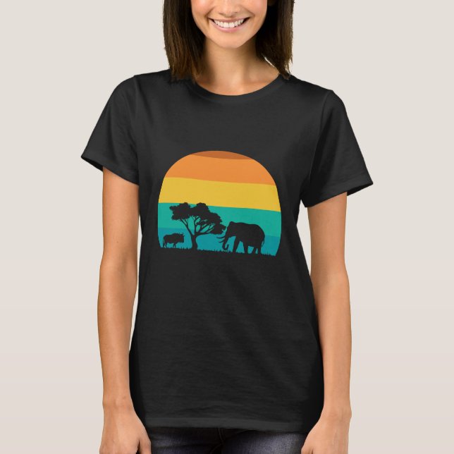 T-shirt Coucher De Soleil Africain Avec Elephant Et Gnu Re (Devant)