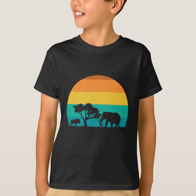 T-shirt Coucher De Soleil Africain Avec Elephant Et Gnu Re (Devant)