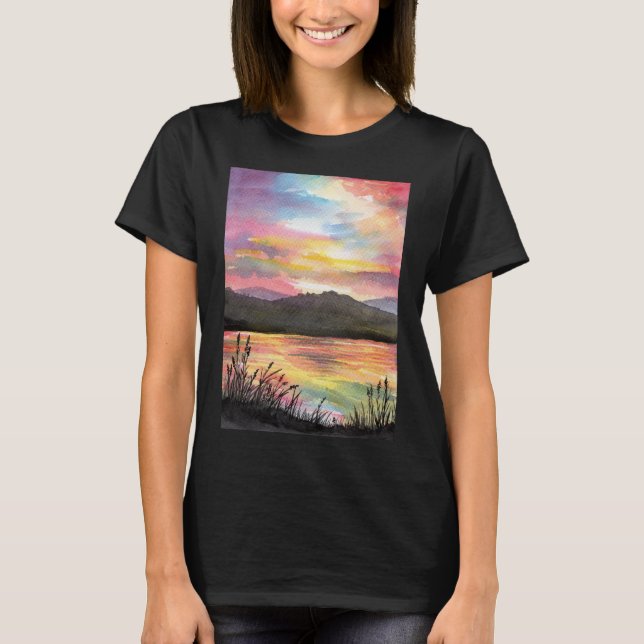 T-shirt Coucher de soleil au bord du lac (Devant)