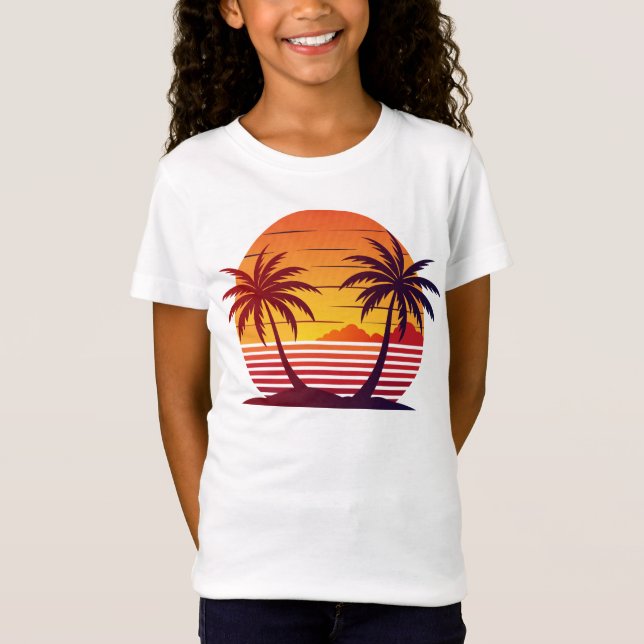 T-Shirt Coucher de soleil avec palmiers Vector  (Devant)