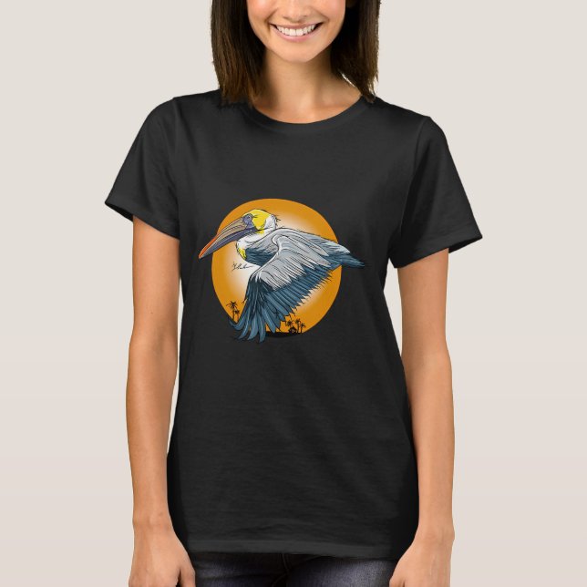 T-shirt Coucher de soleil avec pélican (Devant)