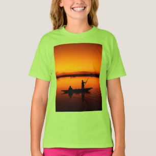 T-shirt Coucher de soleil, bateau d'aviron Silhouette-1649