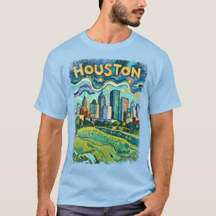 T-shirt Coucher de soleil coloré sur la ville de Houston d