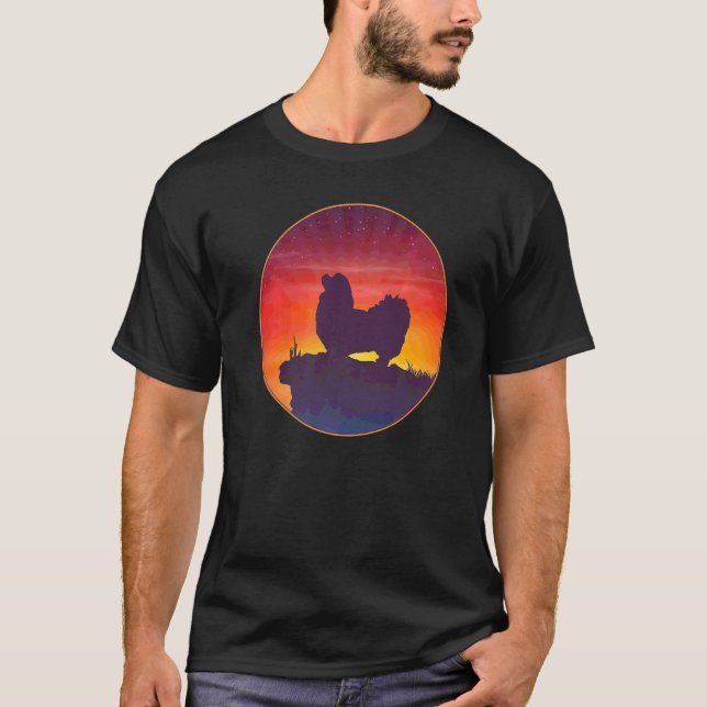T-shirt Coucher de soleil de chien de Pekingese (Devant)