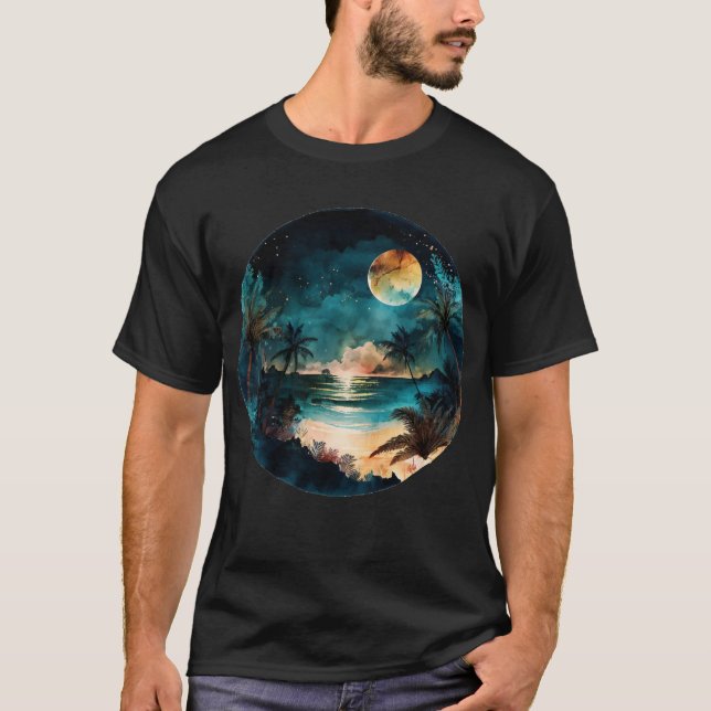 T-shirt Coucher de soleil de plage d'aquarelle exotique (Devant)