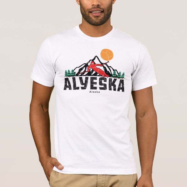 T-shirt Coucher de soleil de ski Retro Alyeska (Devant)