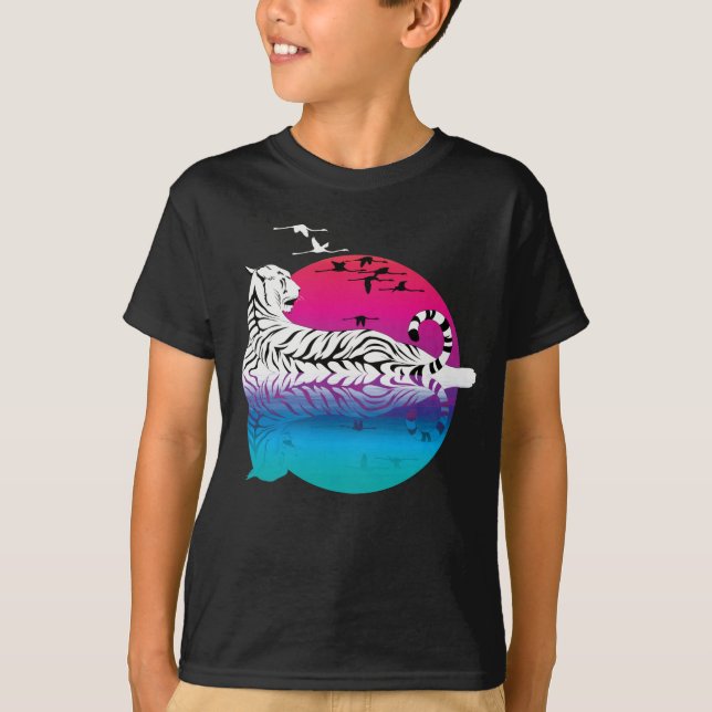 T-shirt Coucher de soleil de tigre blanc (Devant)
