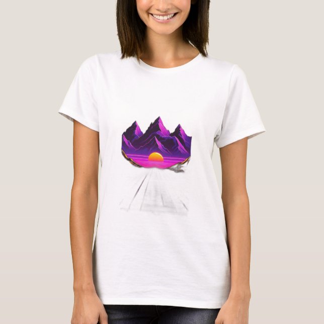 T-shirt coucher de soleil de type synthwave (Devant)