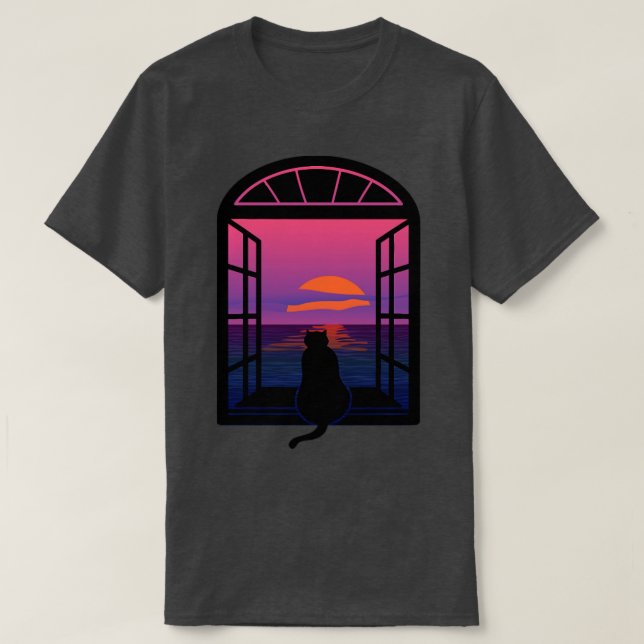 T-shirt Coucher de soleil d'observation de chats (Design devant)