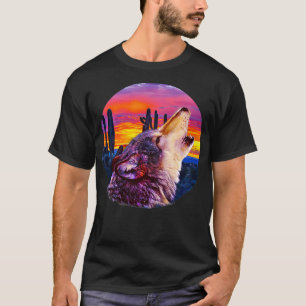 T-shirt Coucher de soleil du désert de loup hurlant