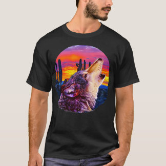 T-shirt Coucher de soleil du désert de loup hurlant