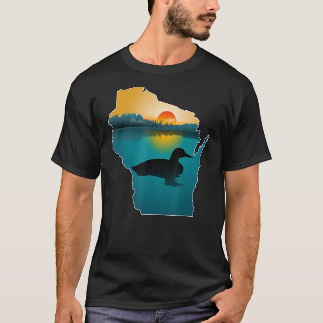 T-shirt Coucher de soleil du Loon du Wisconsin (Devant)