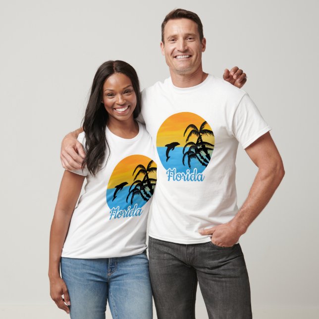 T-shirt Coucher de soleil en Floride avec dauphin (Unisexe)
