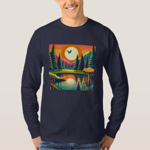 T-shirt Coucher de soleil et arbres de golf de Disc Rétro