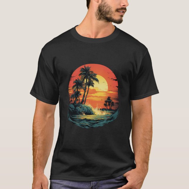 T-shirt Coucher de Soleil et Vagues (Devant)
