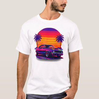 T-Shirt Coucher de soleil et voiture rétro
