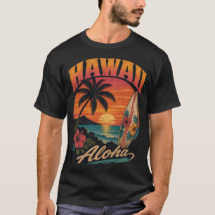 T-shirt Coucher de soleil hawaïen vintage Palmiers Planche