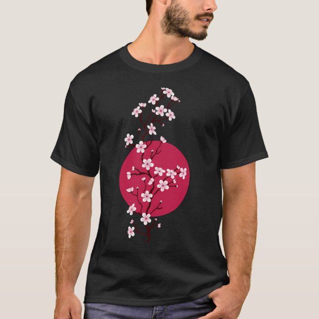 T-shirt Coucher de soleil japonais en fleurs de cerisier (Devant)