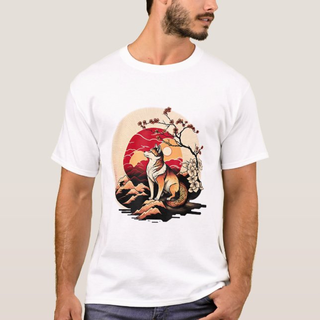 T-shirt Coucher de soleil japonais Shiba Inu Dog Ukiyo e S (Devant)