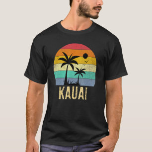 T-shirt Coucher de soleil Kauai Hawaï Palmiers Rétro