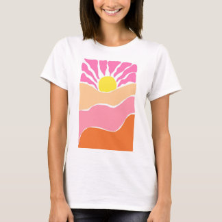 T-shirt Coucher de soleil orange et rose pâle boho