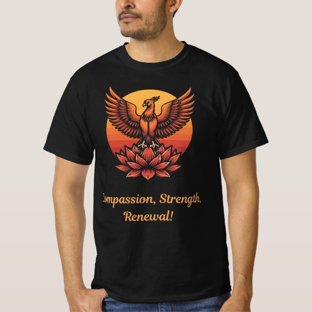 T-shirt Coucher de soleil Phoenix Lotus - Compassion, Forc (Devant)