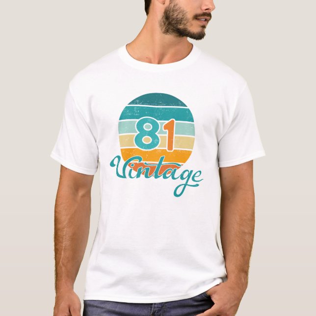 T-shirt Coucher de soleil rétro 81 Vintage en détresse (Devant)