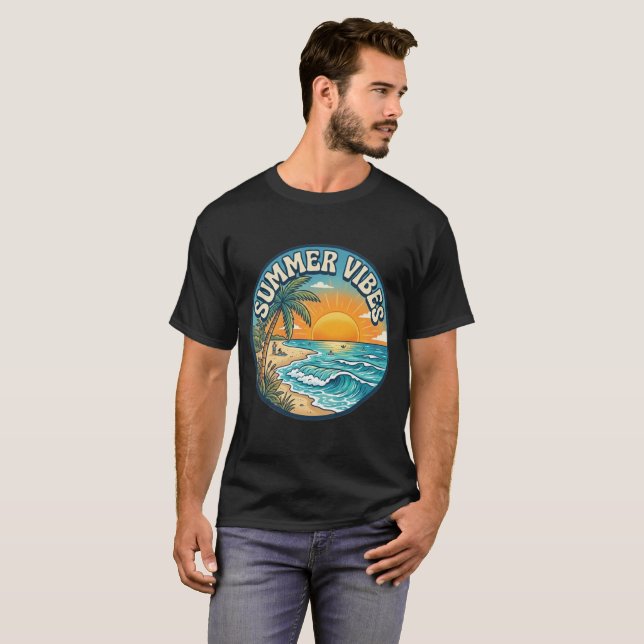 T-shirt coucher de soleil rétro ambiance estivale  (Devant entier)