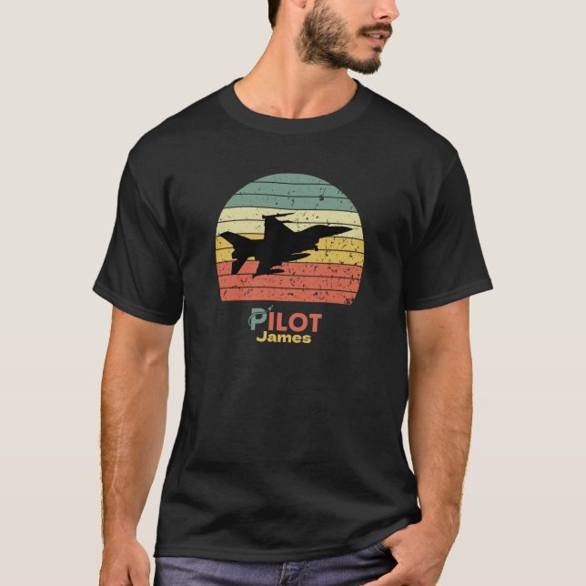 T-shirt Coucher de soleil rétro, avion de chasse à réactio (Devant)