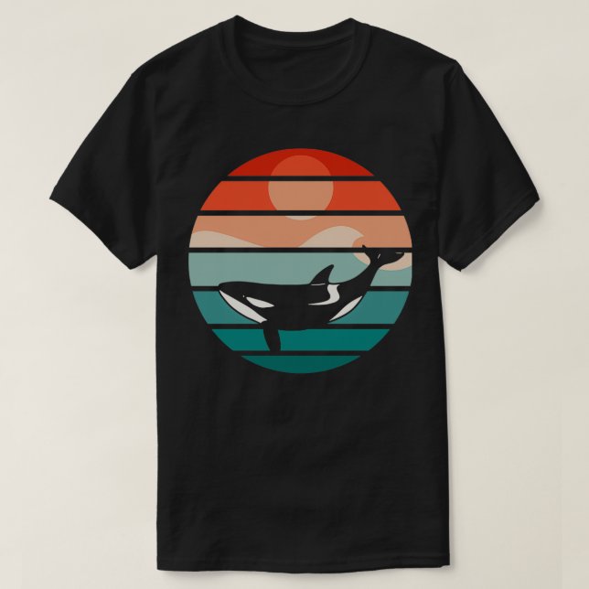 T-shirt Coucher de soleil rétro de la baleine tueuse (Design devant)