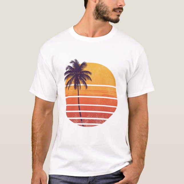 T-shirt Coucher de soleil rétro d'été – Illustration de pl (Devant)