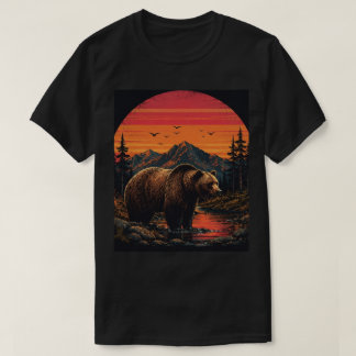 T-shirt Coucher de soleil rétro Faune Silhouette d'animal 