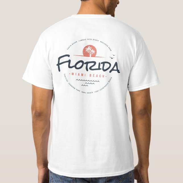 T-shirt Coucher de soleil rétro Floride Miami Beach Palmie (Dos)