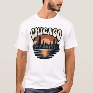 T-shirt Coucher de soleil rétro sur la skyline de Chicago