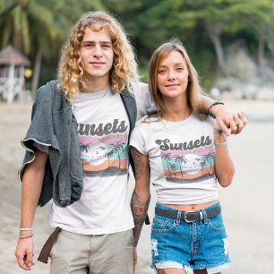 T-shirt Coucher de soleil rétros et palmier