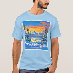 T-shirt Coucher de soleil sur la montagne neigeuse