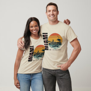 T-shirt Coucher de soleil sur la skyline de Miami Beach Ré