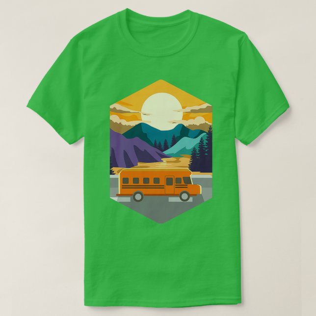 T-shirt Coucher de soleil sur l'autobus scolaire 2 (Design devant)