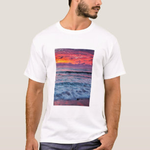 T-shirt Coucher de soleil sur les vagues de l'océan, Calif
