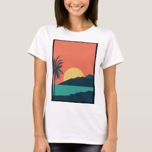 T-shirt Coucher de soleil sur un palmier, Île, Art abstrai