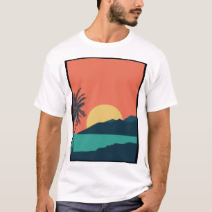 T-shirt Coucher de soleil sur un palmier, Île, Art abstrai