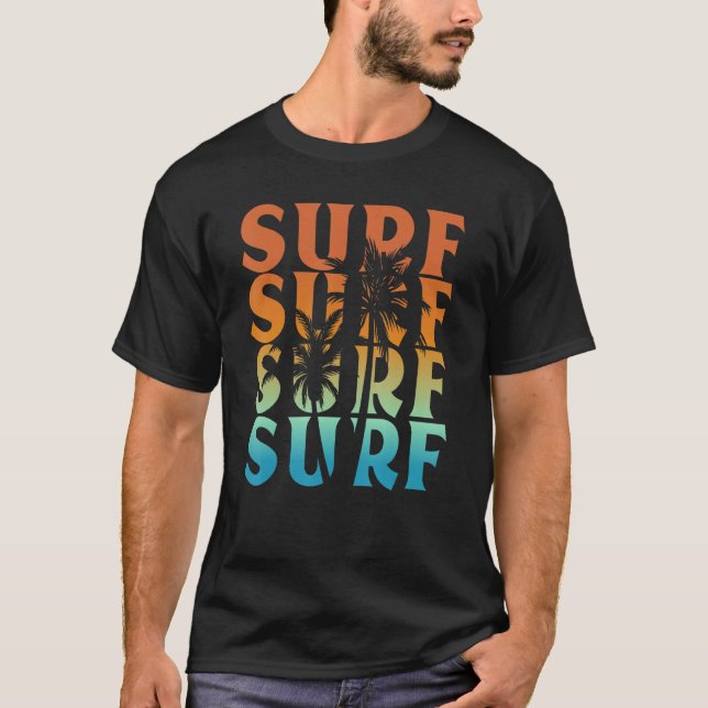 T-shirt Coucher de soleil Surf Palmier Plage de vacances c (Devant)