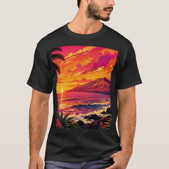 T-shirt Coucher de soleil tropical (Devant)