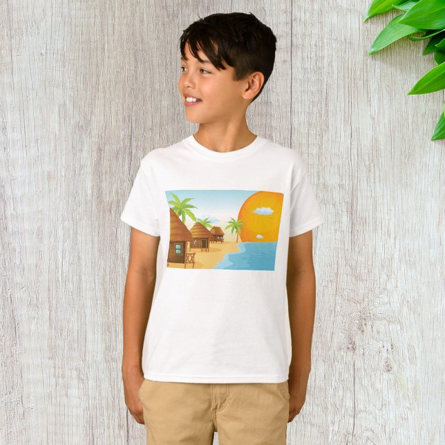 T-shirt Coucher de soleil tropical avec des huttes de chau (Créateur téléchargé)