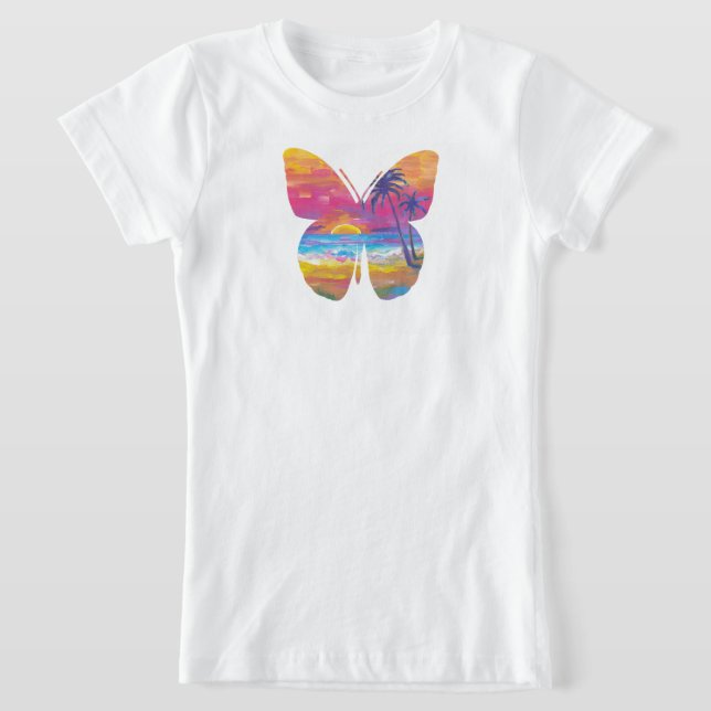 T-Shirt Coucher de soleil tropical papillon (Poser)