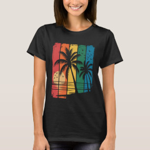 T-shirt Coucher de soleil tropical rétro avec palmiers et