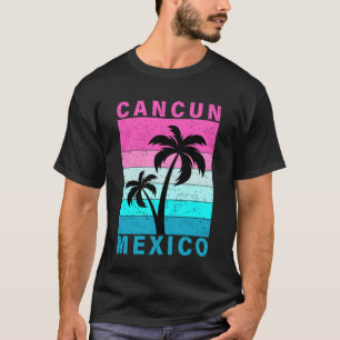 T-shirt Coucher de soleil tropical rétro plage Cancun Mexi
