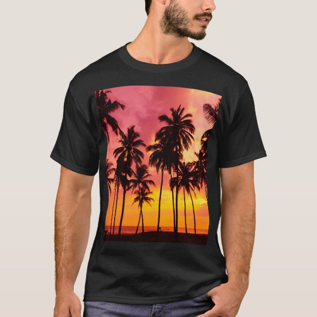 T-shirt Coucher de soleil tropical : Silhouette de palme s (Devant)