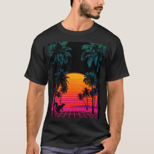 T-shirt Coucher de soleil Vaporwave Palmiers – Grille Néon